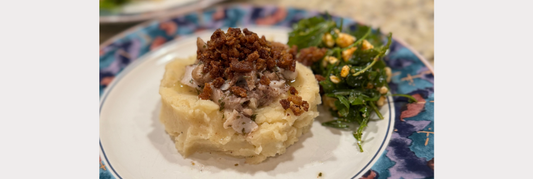 "Breaded" Black Cod with Mashed Potatoes and Arugula Salad