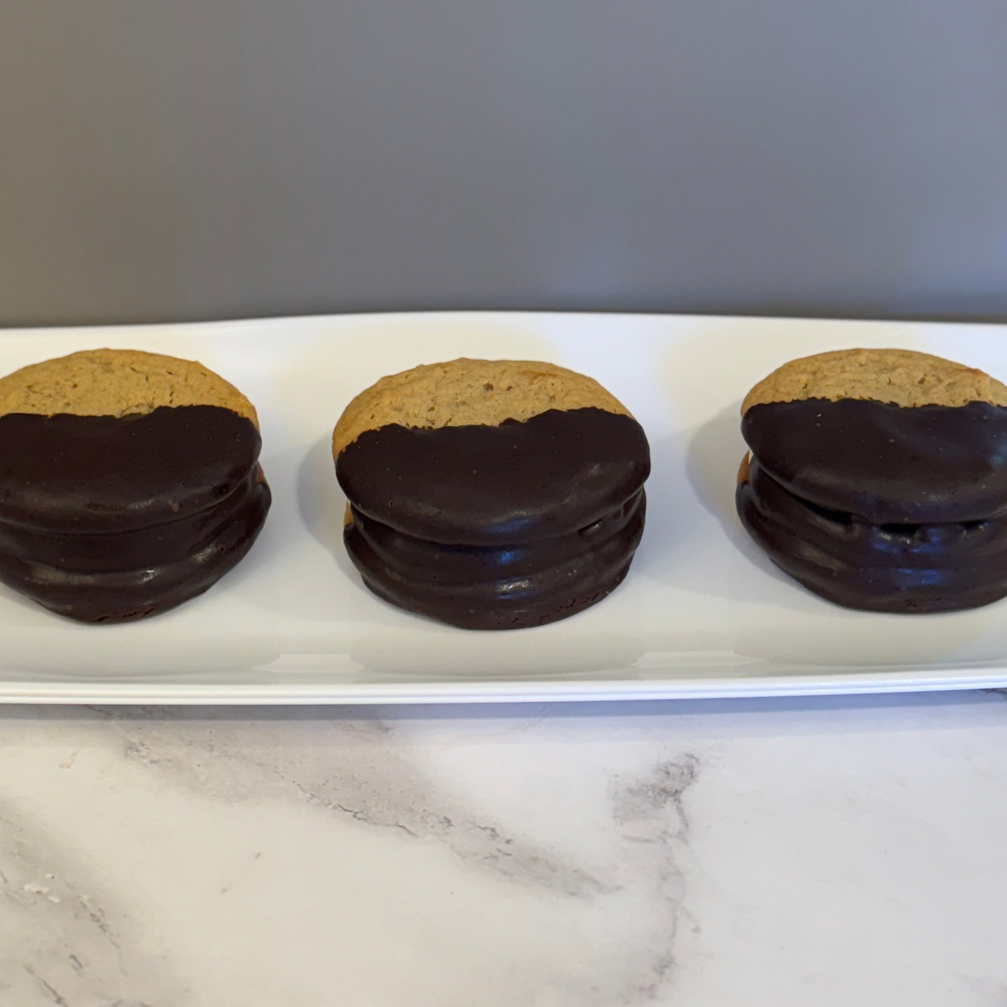 Peanut Butter Chocolate Dipped Cookie Sammies
