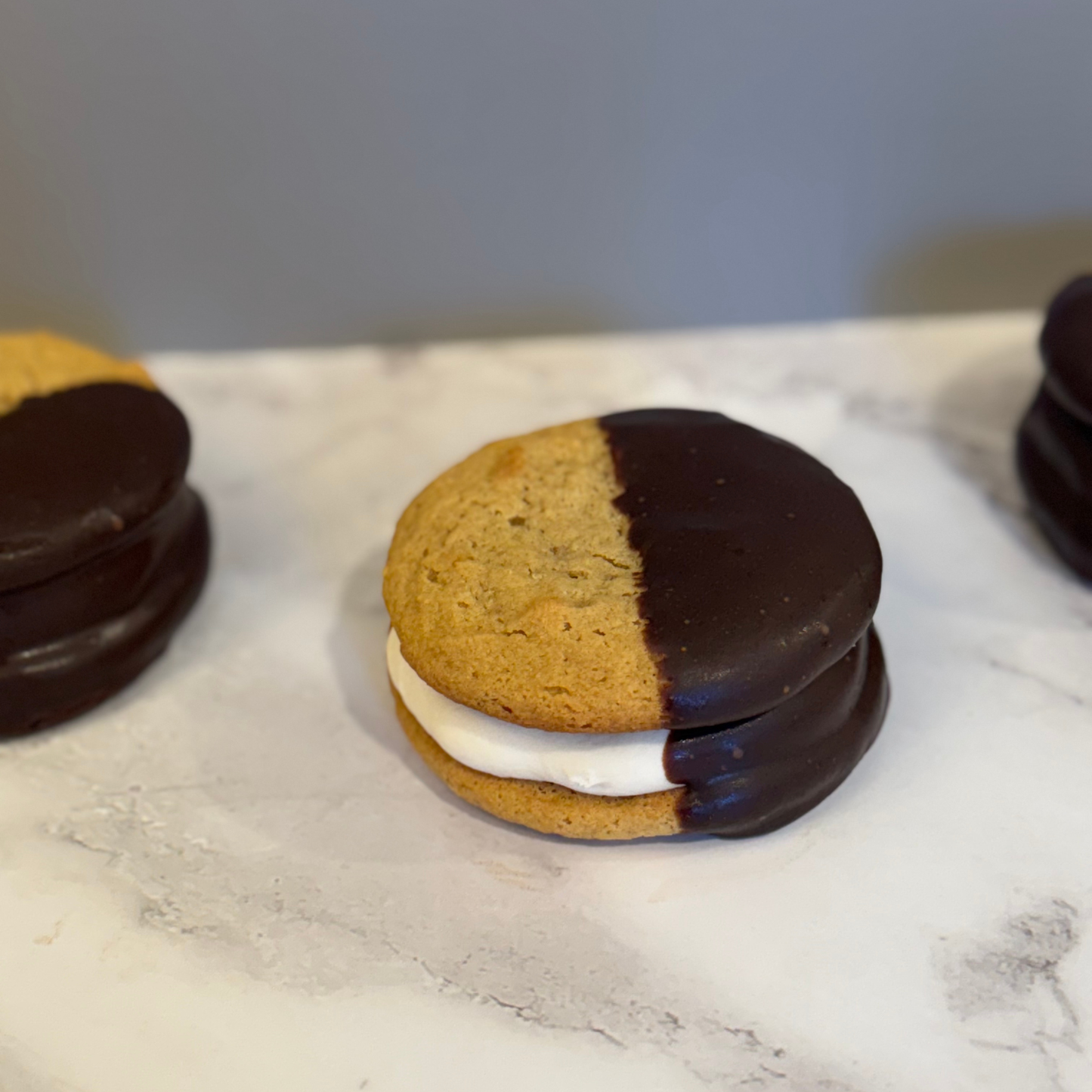 Peanut Butter Chocolate Dipped Cookie Sammies